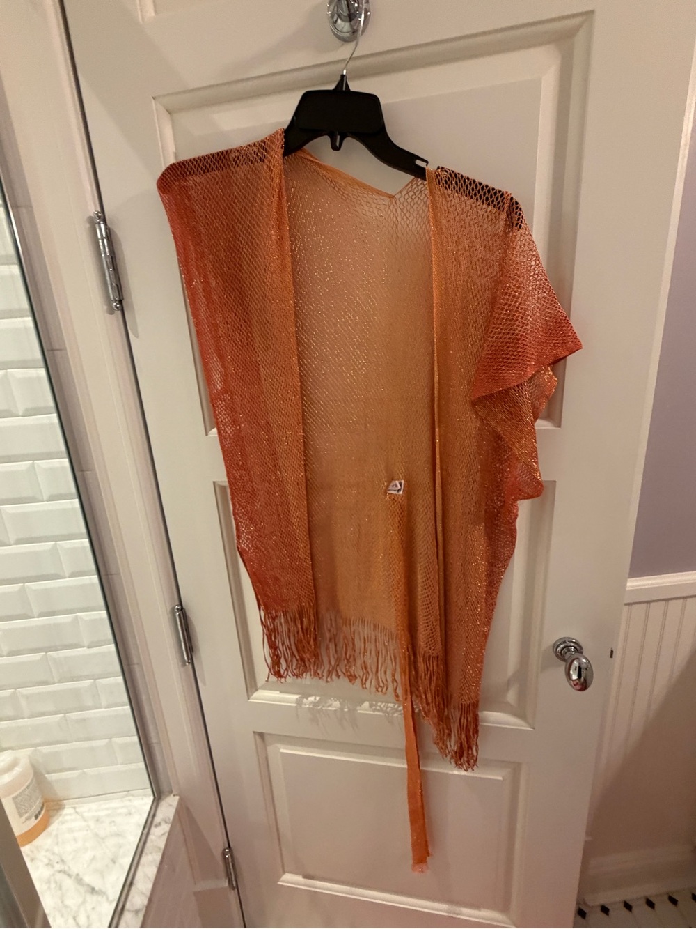 Luli Fama Orange Fringe Mesh Swim Coverup